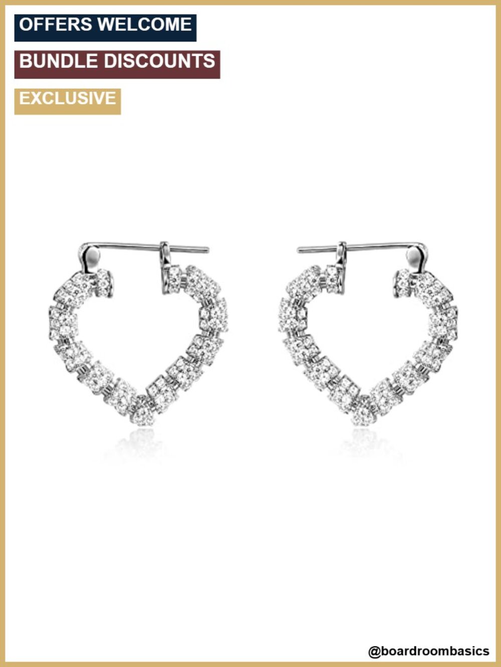 14K Gold Plated Cubic Zirconia Heart Bamboo Huggie Hoop Earrings